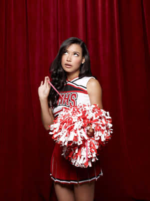 Cheerleader Portrait Red Curtain Background Wallpaper