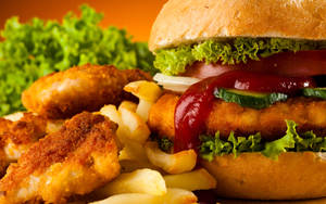 Cheeseburger With Nuggets And Fries Wallpaper