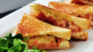 Cheesy Ham Toast Closeup Wallpaper