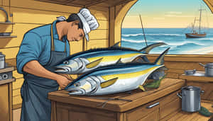 Chef Prepping Yellowfin Tuna Wallpaper