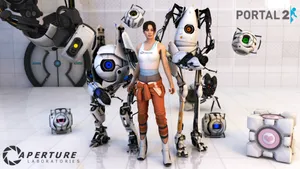 Chell Portal 2 Dual Screen Wallpaper