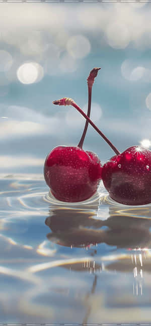 Cherries_ Glistening_ Water_ Reflection Wallpaper