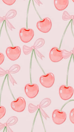 Cherries With Cute Bows Wallpaper