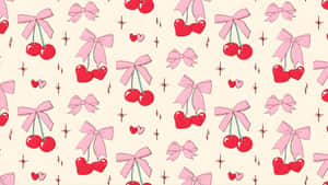 Cherry And Bow Pattern Wallpaper