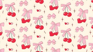 Cherry And Bow Pattern Wallpaper
