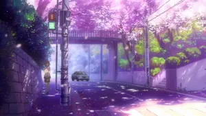 Cherry Blossom Street Scene_ Anime Wallpaper