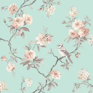 Cherry Blossom Teal Flower Wallpaper