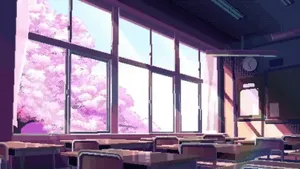 Cherry Blossoms And Anime Classroom Wallpaper