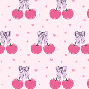 Cherry Bow Pattern Pink Background Wallpaper
