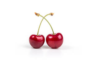 Cherry Fruit With Green Stem Wallpaper