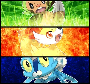 Chespin Froakie Fennekin Collage Wallpaper