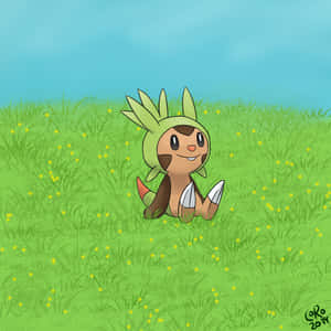 Chespin Sitting On Grass Smiling Wallpaper