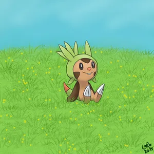 Chespin Sitting On Grass Smiling Wallpaper