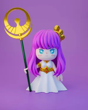 Chibi Athena Figure Purple Background Wallpaper