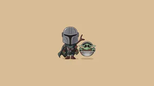 Chibi Baby Yoda And Mandalorian Wallpaper