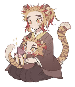 Chibi_ Rengoku_ Brothers_ Cuddling Wallpaper