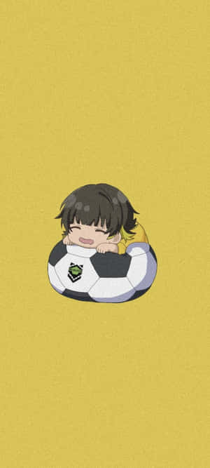Chibi Soccer Player Restingon Ball Wallpaper