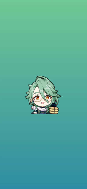 Chibi Style Character Green Background Wallpaper