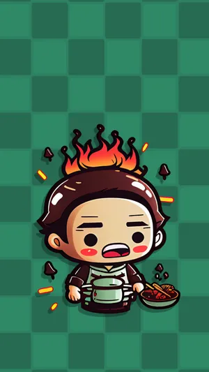 Chibi_ Tanjiro_ Cooking_ Disaster Wallpaper