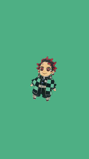 Chibi_ Tanjiro_ Kamado_ Green_ Background Wallpaper