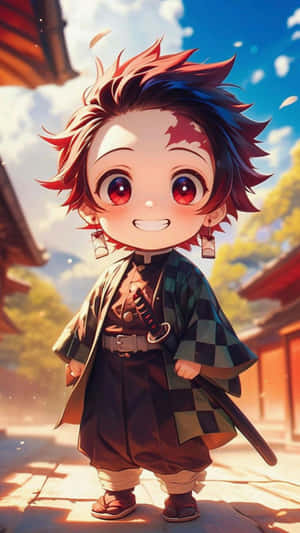 Chibi_ Tanjiro_ Smile_ Anime_ Character Wallpaper