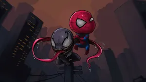 Chibi Venom And Spider-man Wallpaper