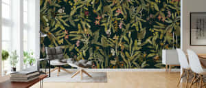 Chic Dark Green Wallpaper With Plants Wallpaper