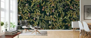 Chic Dark Green Wallpaper With Plants Wallpaper