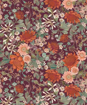 Chic Flower Garden On Red Background Wallpaper