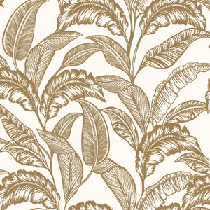 Chic Gold Outlines Of Leaves Wallpaper