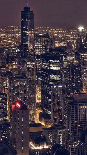 Chicago City Night Tall Buildings Wallpaper
