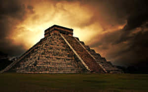 Chichen Itza Mexico Orange Dark Clouds Wallpaper