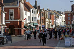 Chichester City Center Bustling Street Scene Wallpaper