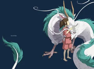 Chihiro Hugging Dragon In Sen To Chihiro No Kamikakushi Wallpaper