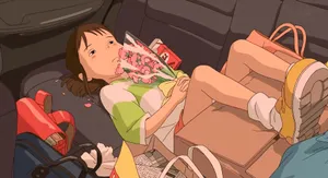 Chihiro Oginoin Carwith Flowers Wallpaper