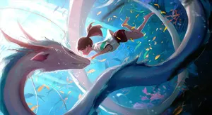 Chihiroand Dragon Spiritual Flight Wallpaper