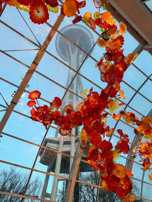 Chihuly Glass Flowers Space Needle View Wallpaper