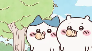 Chiikawa Characters Enjoying Snacks Wallpaper