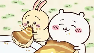 Chiikawa Characters Enjoying Treats Wallpaper