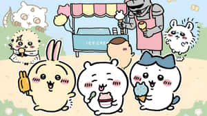 Chiikawa Characters Enjoying Treats Wallpaper
