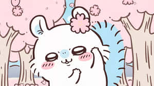 Chiikawa Enjoying Cherry Blossoms Wallpaper