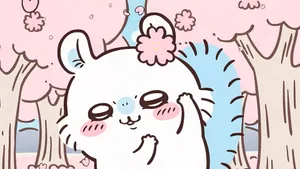 Chiikawa Enjoying Cherry Blossoms Wallpaper