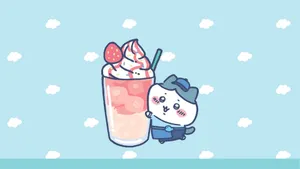 Chiikawa With Strawberry Drink Wallpaper