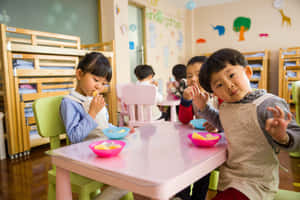 Children Eating Healthy Mealsat Preschool Wallpaper