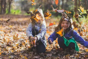 Children Playingwith Autumn Leaves Wallpaper