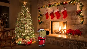 Chill Guy Christmas Cozy Fireplace Wallpaper