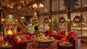 Chill Guy Christmas Cozy Living Room Wallpaper