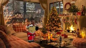 Chill Guy Christmas Cozy Living Room Wallpaper