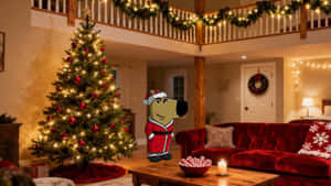 Chill Guy Christmas Cozy Living Room Wallpaper