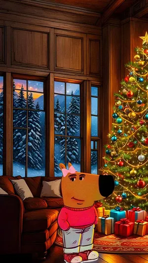 Chill Guy Christmas Cozy Scene Wallpaper